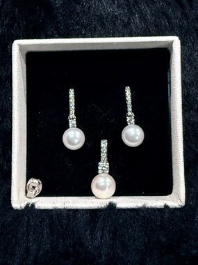 Kay’s Pearl and Crystal Drop Earrings and Pendant Set - White Pearls